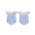 thumbnail image 2 of BemeyourBBs Newborn Baby Girl 4th of July Outfit Patriot Independent Day Clothes Summer Bubble Romper 0 3 6 12 18 Months USA Flag Embroidery Striped Fly Sleeves Bodysuit Jumpsuit Playsuit, 2 of 9