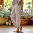 thumbnail image 4 of PiGOGI Women's Summer Elastic Waist Pants, Casual Linen Pocket Trousers Beige M, 4 of 9