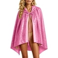 thumbnail image 2 of Sequin Hooded Cape Cloak, Sparkly Sequin Hooded Cape Cloak, Short Glitter Cape With Tie Neck for Halloween Witch Princess Cosplay Party, Multi Color Shiny Costume Accessory, Pink One Size, 2 of 8