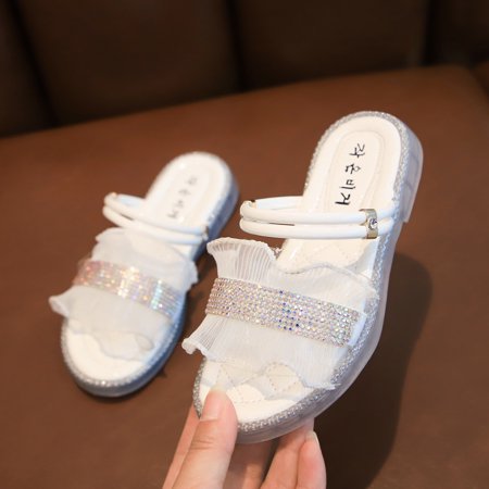 

Girls Sandals Kids Baby Summer Home Slippers Princess Shoes White 22
