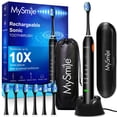 thumbnail image 3 of (2 pack) MySmile UC605 Sonic Electric Toothbrush for Adults, Enamel Safe Rechargeable Toothbrush with 6 Tooth Brush Replacement Heads and Travel Case, 2 Mins 5 Modes Smart Timer, 48000VPM, 5 Modes, Black, 3 of 9