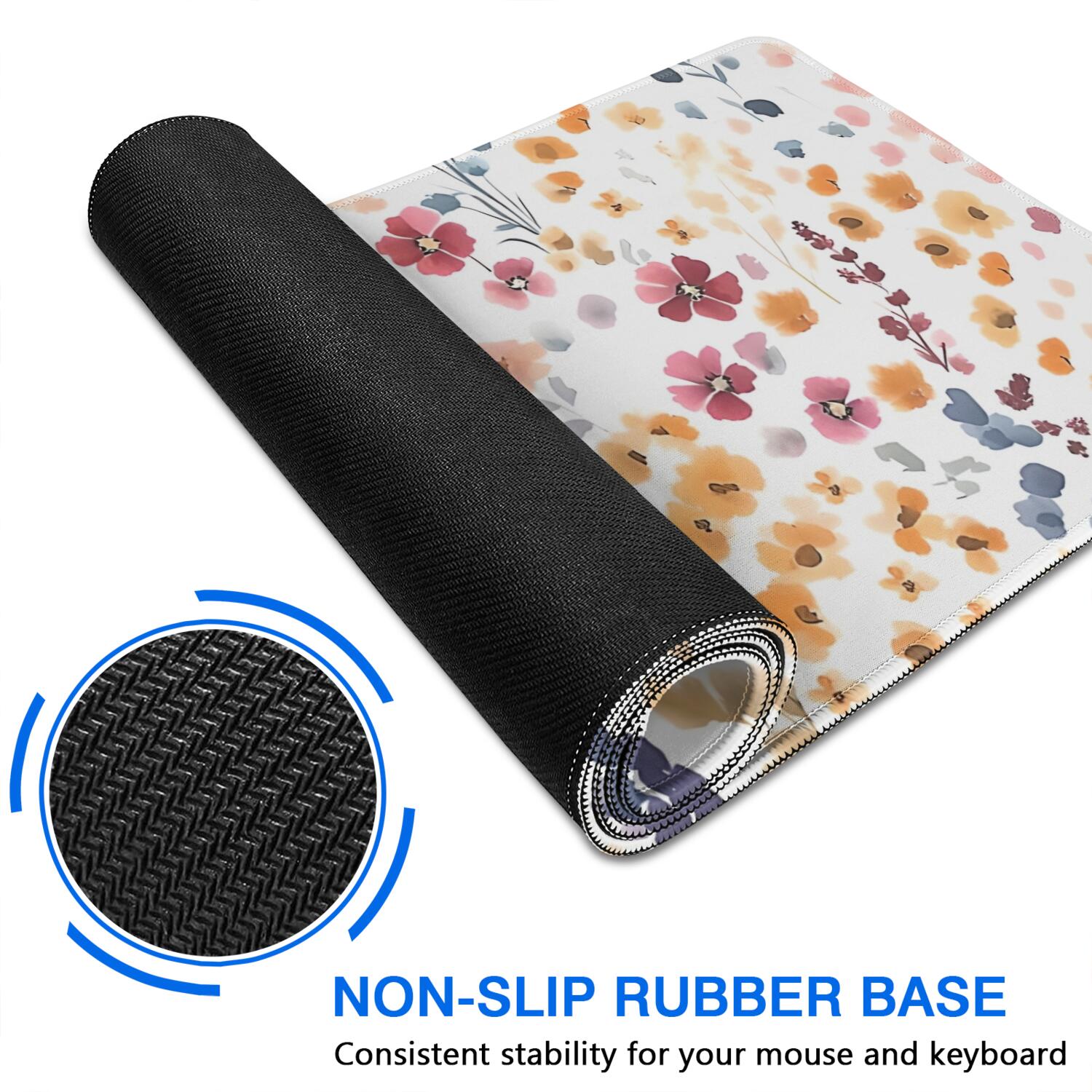 Long Mouse Pads for Desk,Pioneer Flower Floral Print Pattern Desk Mats on Top Of Desks, Desk Mouse Pad Extra Large with 3mm Non-Slip Base and Stitched Edge for Gaming,Office,Work,Home 31.5"x15.7"