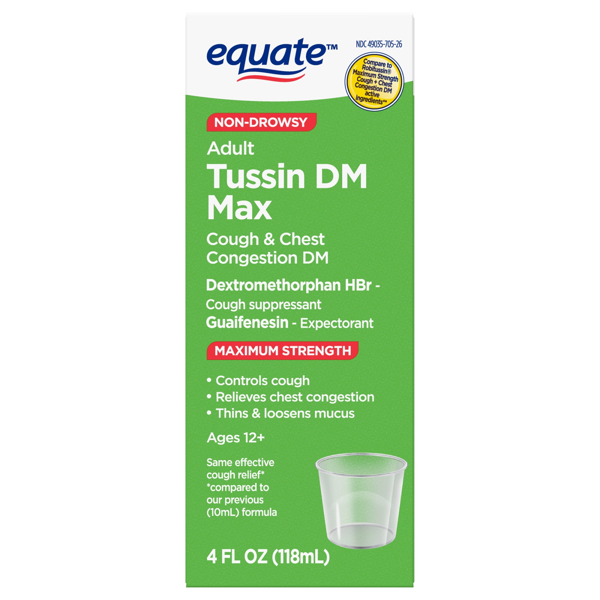 Equate Adult Cough & Cold Chest Congestion Liquid, Compare to Robitussin® DM Active Ingredients, 4 fl oz