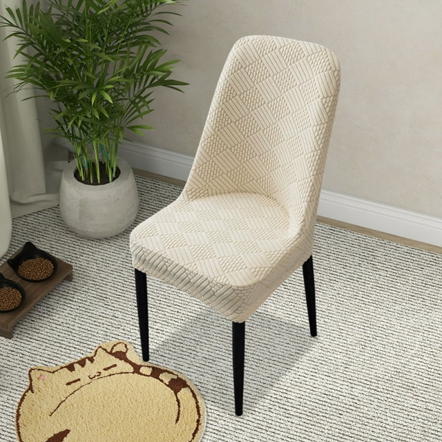 Housse de Chaise, Housse de Chaise de Salle à Manger Protectrice Élastique, Tissu Floqué Demi-Rond Universelle Coussin Dossier Lavable à la Machine, Jaune
