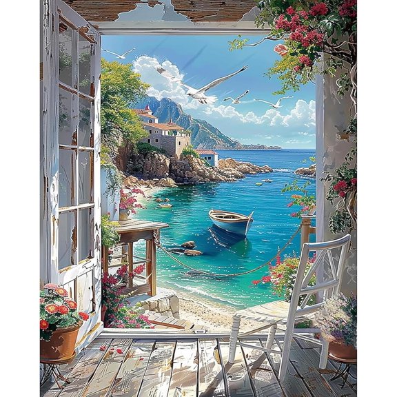 5D DIY Diamond Painting Set (Adults) - "Seascape Scenery" Beginner Diamond Art Set, Full Circle Diamond Crafts, Home Wall Decor Gift