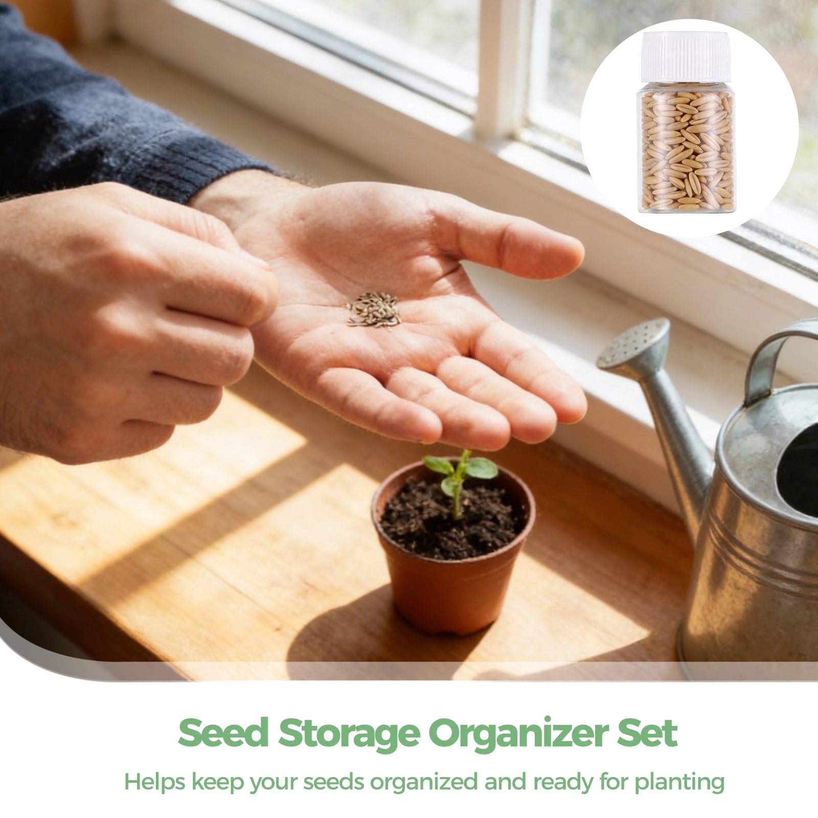 Metal Seed Storage Organizer Set with 30 Bottles, 30 Bags & 30 Labels, Plus 3 Tools & 1 Marker – Portable Seed Saving Box for Gardeners, Home Gardening, Planting Season, Green