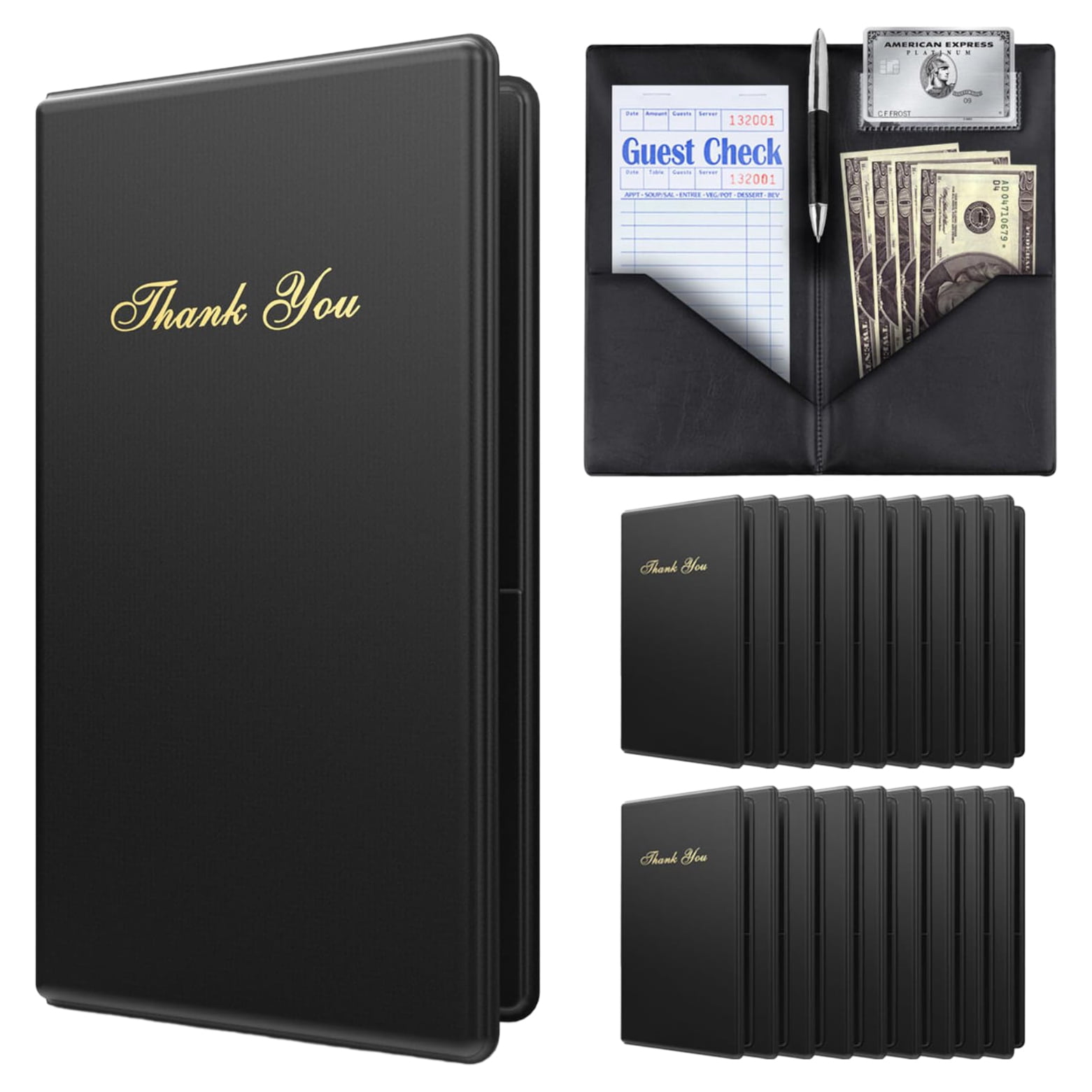 Check Presenters for Restaurants ‚Äì 20 Pack Guest Check Card Holder- Black with Gold Thank You Imprint- Bill Book Restaurant Supplies 5.5‚Äô‚Äô x 10‚Äô‚Äô (20 Pack)
