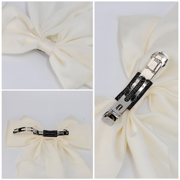 TUWAFE 1 Pack Silky Satin Oversized Long Tail Big Hair Bow Beige
