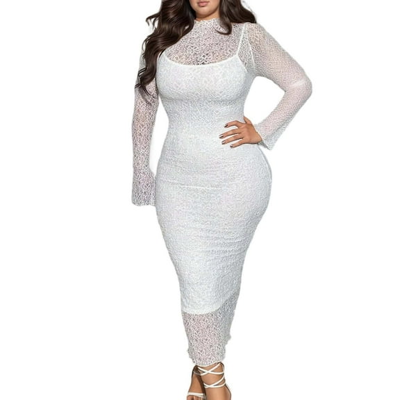 Wdgfv Women's 2 Piece Lace Dress Set Elegant Bodycon Midi Dress Birthday Party Wedding Guest Dresses