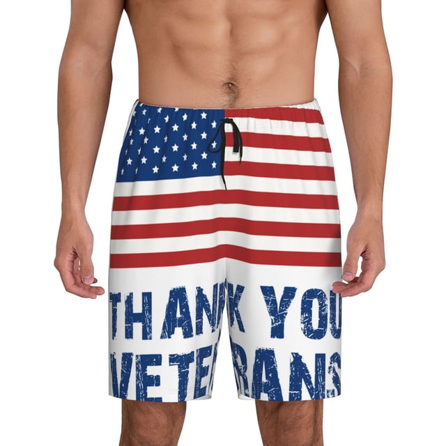Fotbe Thank You Veterans Pantalones Cortos de Pijama para Hombre, Ropa de Dormir, Pantalones de Pijama Cortos para Hombre-Small