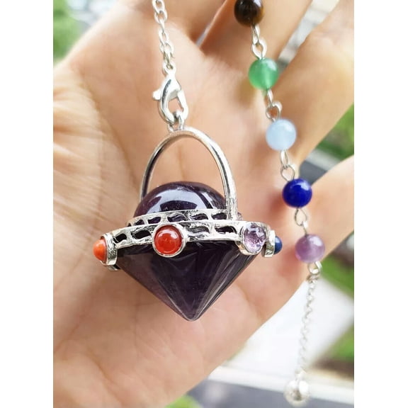 HOOUN 5pcs Amethyst Gems UFO Pendulum Pendants Prism Magic Charak Reiki Healing