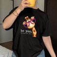 thumbnail image 2 of 【New Arrival】Women Casual Graphic T-Shirt, Be You Cute Giraffe With Purple Glasses Loose Short Sleeve Crew Neck Tee, Everyday Soft Cotton Blend Fashion Top, 2 of 6