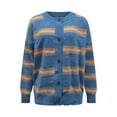 thumbnail image 3 of Womens Striped Cardigan with Buttons Crew Neck Long Sleeve Open Front Sweater Lightweight Casual Loose Knitted Coat (Blue S), 3 of 5
