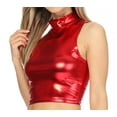 thumbnail image 3 of Sakkas Mariana Women's Party Liquid Shiny Metallic Stretch Sleeveless Tank Top - Red - Small, 3 of 5