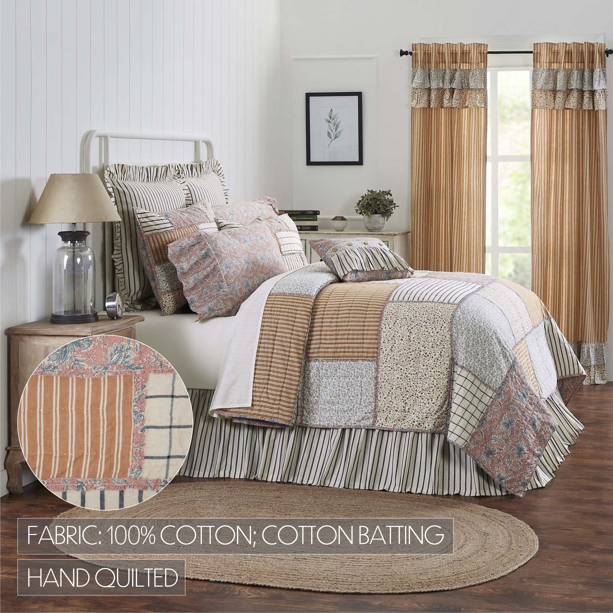 VHC Brands Kaila Collection White Patchwork Cotton Quilt, King - Reversible