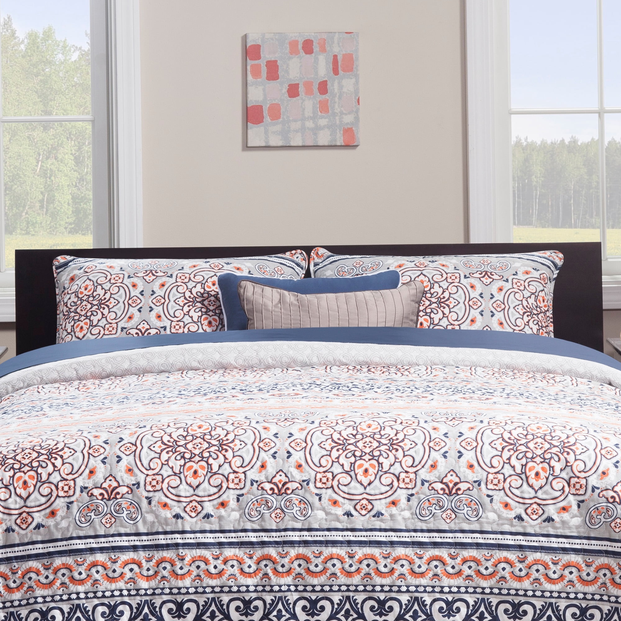 AFI Orlando King Low Profile Wood Platform Bed Frame with Panel Headboard, Espresso