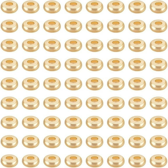 300Pcs Real 14K Gold Plated Spacer Beads 4mm Flat Heishi Spacer Beads Flat Round Disc Loose Beads for Earrings Bracelets Necklaces Making 1.5mm Thick