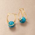 thumbnail image 4 of Ross-Simons Turquoise Double Hoop Earrings in 14kt Yellow Gold For Women, 4 of 4