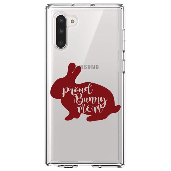 DistinctInk Clear Shockproof Hybrid Case for Samsung Galaxy Note 10 (6.3" Screen) - TPU Bumper Acrylic Back Tempered Glass Screen Protector - Proud Bunny Mom - Rabbit