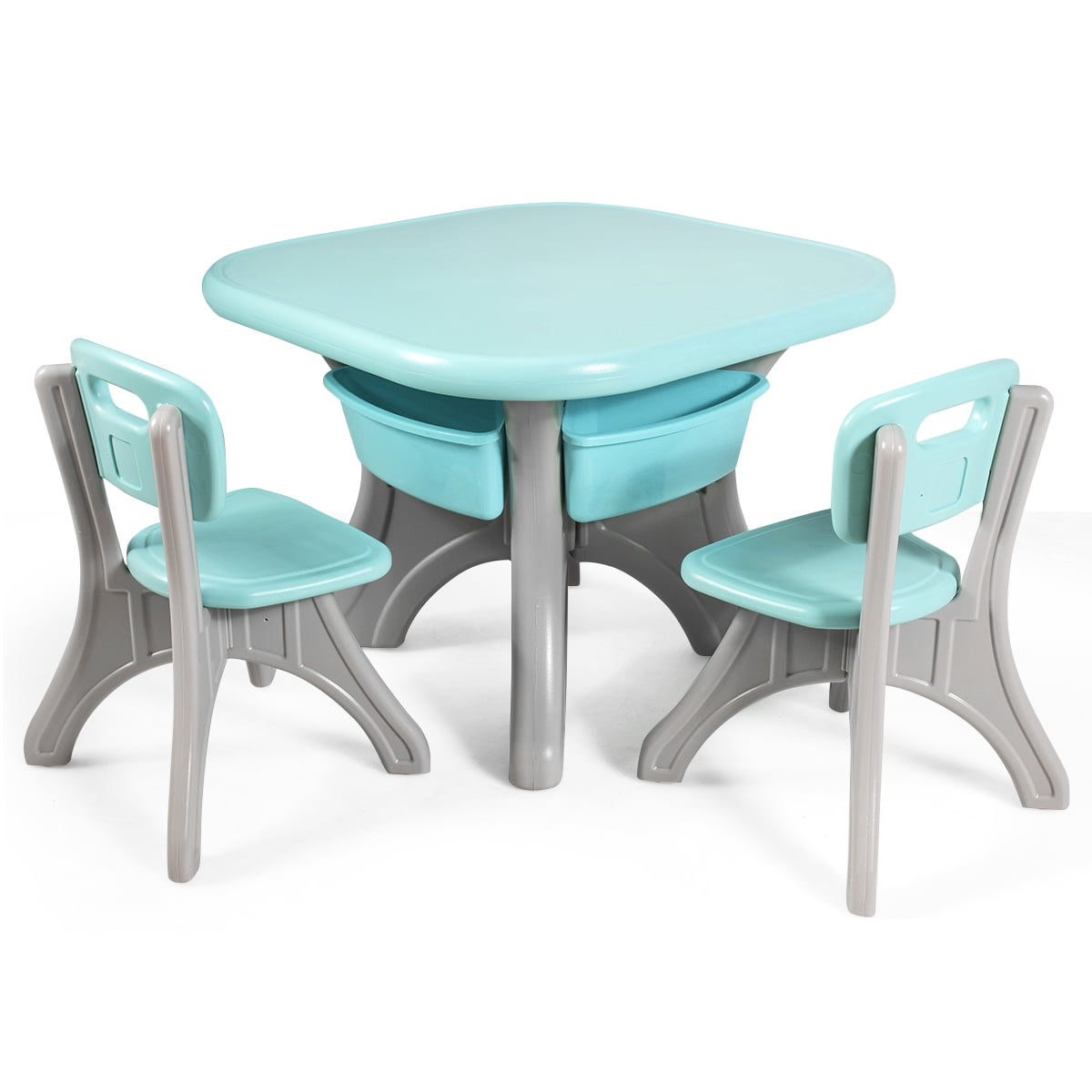 Topbuy 3 PCS Kids Activity Storage Table & Chair Set Green