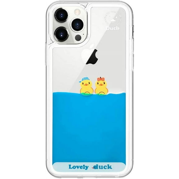 Compatible with iPhone 12 Case Liquid Moving Quicksand Funny Cute Cartoon Lovely Duck Flowing Floating Waterfall Protective Cover Soft Silicone Rubber Protection Cover Case 6.1 inch