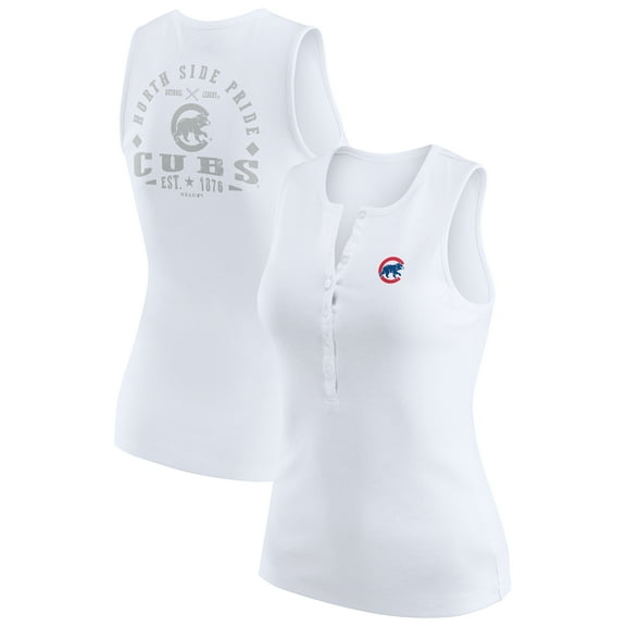 Women's WEAR by Erin Andrews White Chicago Cubs Rib-Knit Henley Tank Top