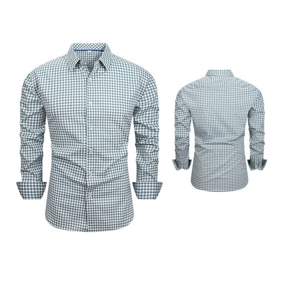 Dianli Men's Fashion Casual Long Sleeve Plaid Button Lapel Shirt Stretch Cotton-Blend Turn-Down Collar Office Business Casual Fit Breathable Lightweight Work Travel