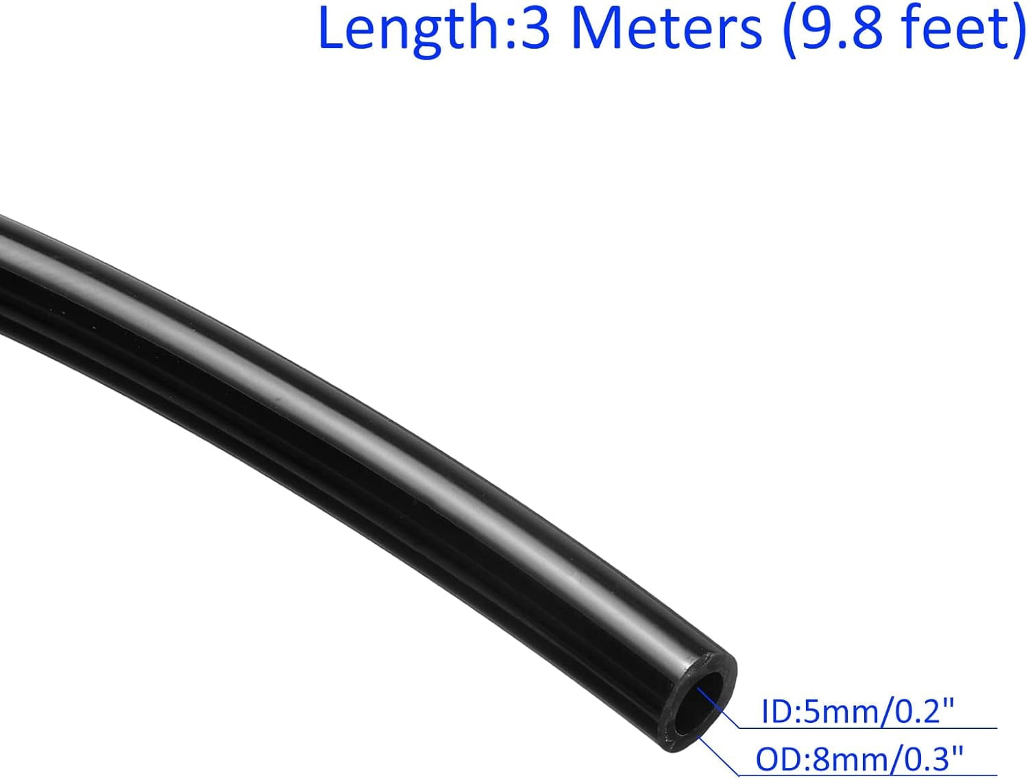 MKEUDQ-Pneumatic Tubing - Air Compressor PU Line Hose Apply to Water Fluid Transfer(5mm ID x 8mm OD, 9.8 Ft Length, Black)