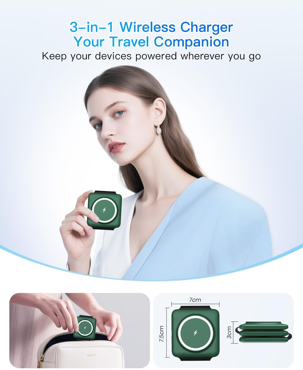Charging Station for Apple Multiple Devices - Travel Charging Pad for iPhone 12-17 Pro Max Plus Watch & Airpods（Green）