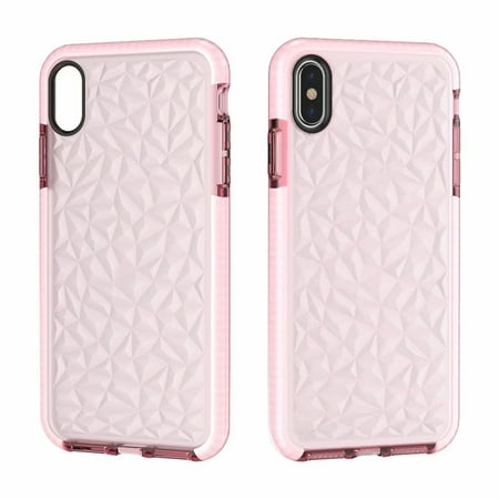 Naierhg Diamond Cut Shockproof Clear TPU Phone Case Cover for iPhone 7 8 11 Pro XS XR,Pink for iPhone XS/X