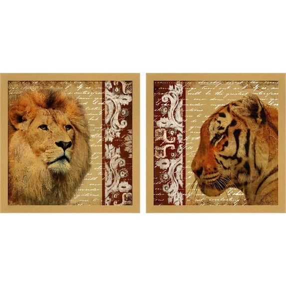 Great Art Now Safari Script by Patricia Pinto, 2 Piece Framed Art Set Each 13"W x 13"H
