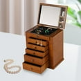 thumbnail image 3 of 6 Tier Velvet Jewellery Box Wooden Jewelry Box Organizer With Drawers & Mirror, 3 of 18