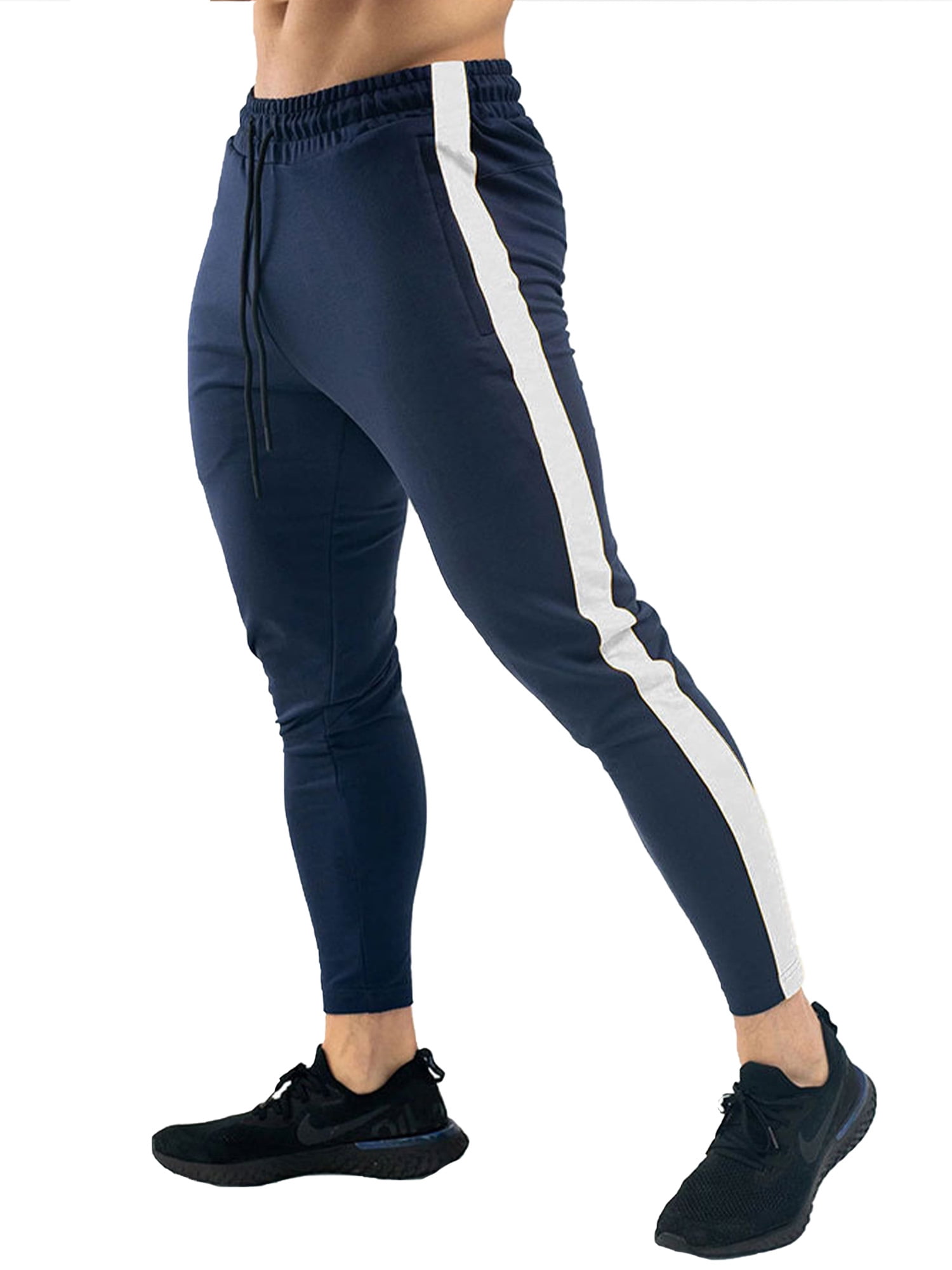 THWEI Mens Gym Jogger Pants Mens Casual Slim Fit Workout Bodybuilding