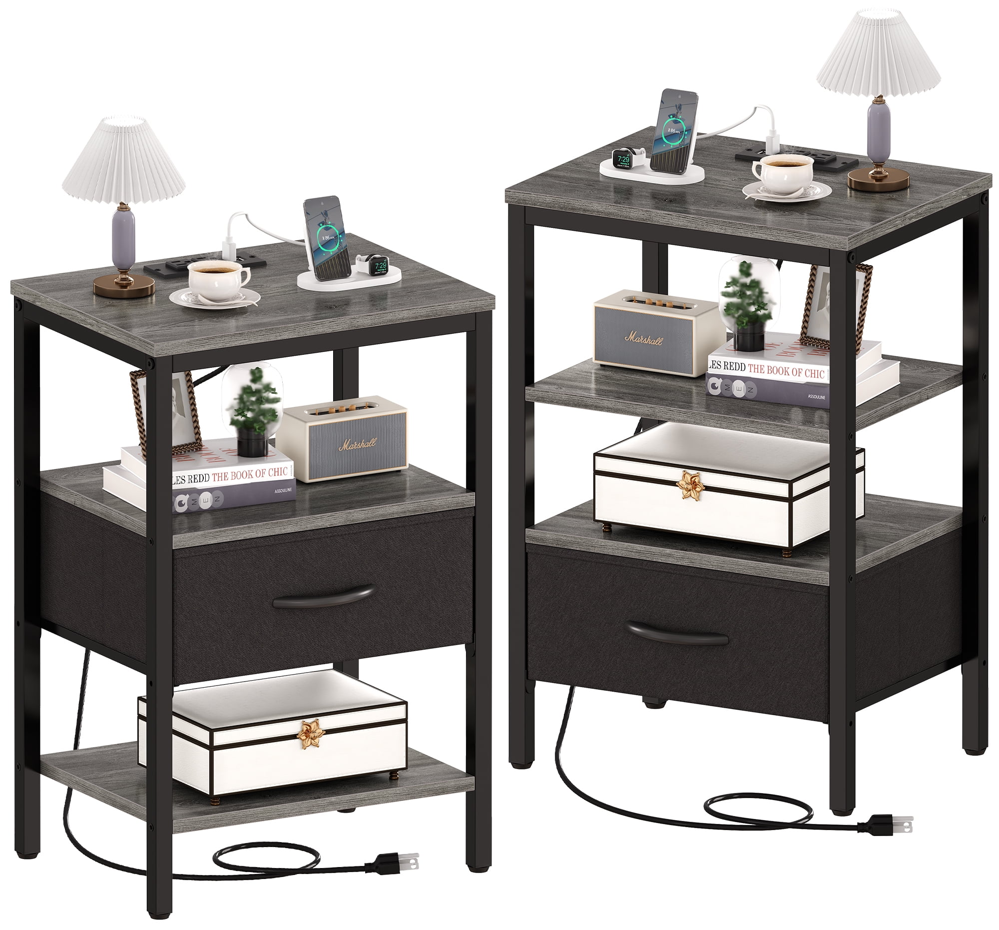 SUPERJARE Nightstands Set of 2, Bed Side Tables with Charging Station