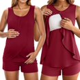 thumbnail image 6 of WUXIAN Women Maternity Pajamas Set Sleeveless Crew Neck Sleepwear Double Layer Postpartum Top And Shorts Set For Pregnancy Clothes, 6 of 6