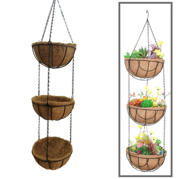Maceta colgante "con revestimiento de fibra de con cadena colgante, colgante forma forma forma de , maceta para decoración de jardín, Sandía DYNWAVEMX macetas colgantes