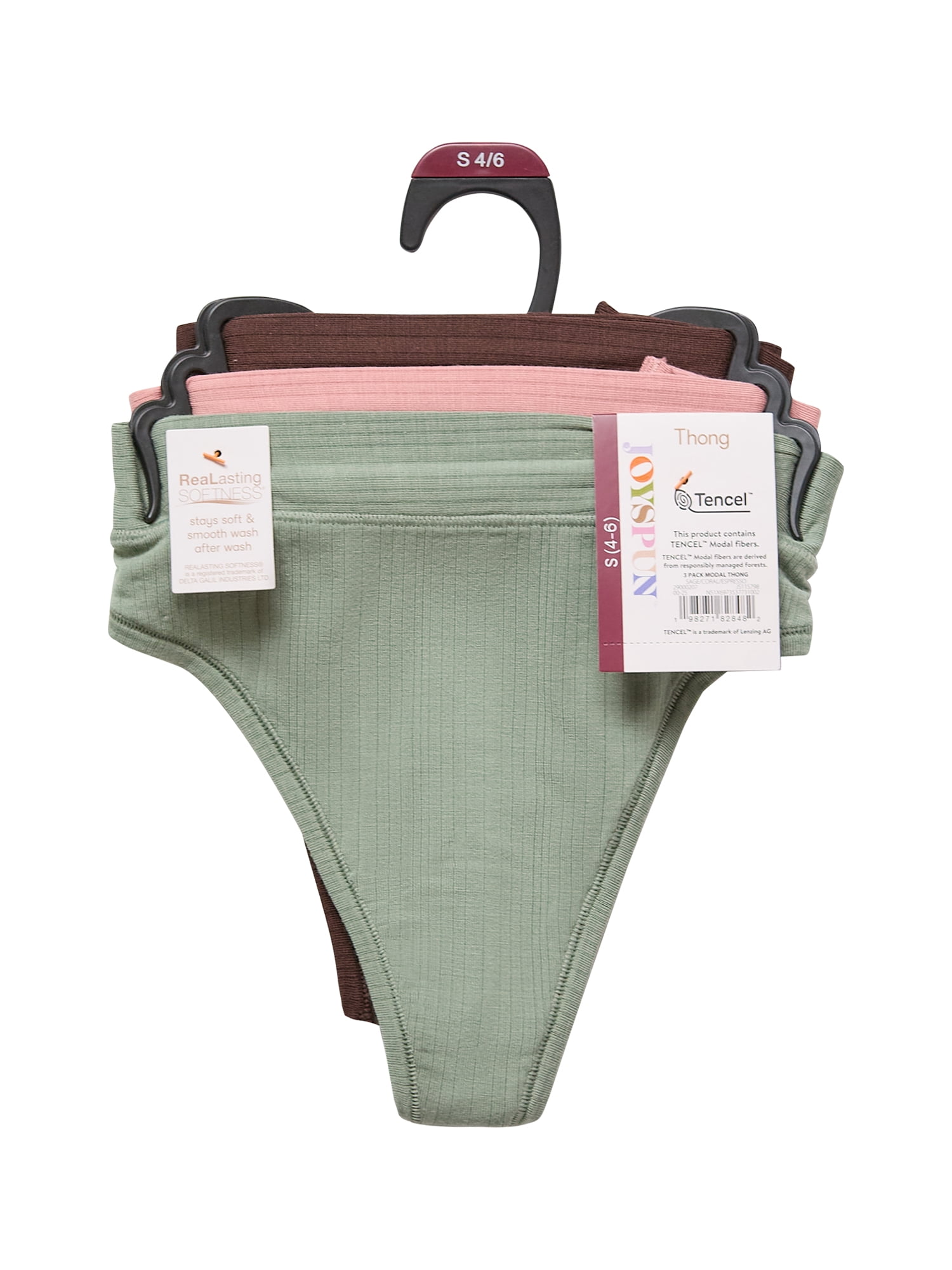 Joyspun Women's Ribbed Modal Thong Panties, 3-Pack, Sizes XS-3XL