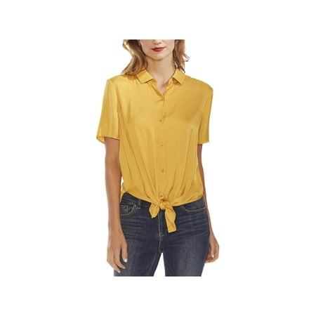 Vince Camuto Womens Tie Front Short Sleeve Button-Down Top