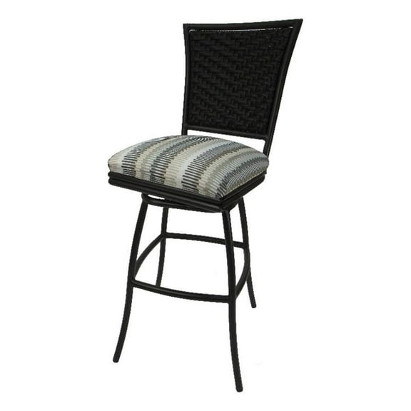 In/Outdoor 30" Bar Stool Erin without Arms - Linen Sun Stripe Fabric-Brown Frame
