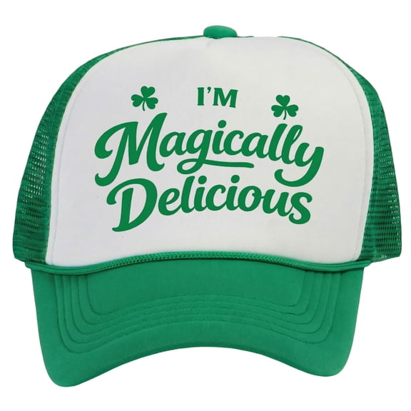 St. Patrick’s Day Trucker Hat – Green Shamrock Clover Funny Irish Cap Snapback Parade Party Pub Crawl Costume Accessory, I'm Magically Delicious