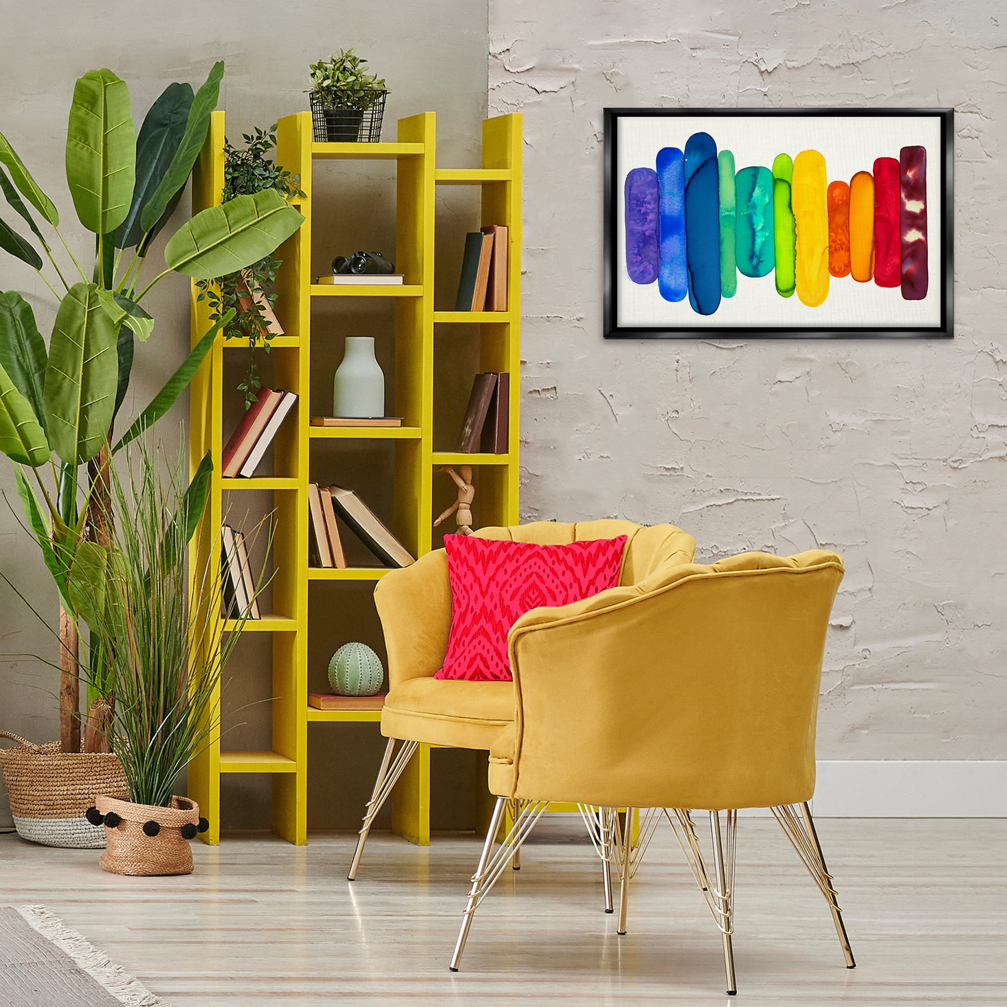 Stupell Industries Rainbow Ombre Shapes Abstract Painting Black Floater Framed Canvas Art Print Wall Art, 25 x 17