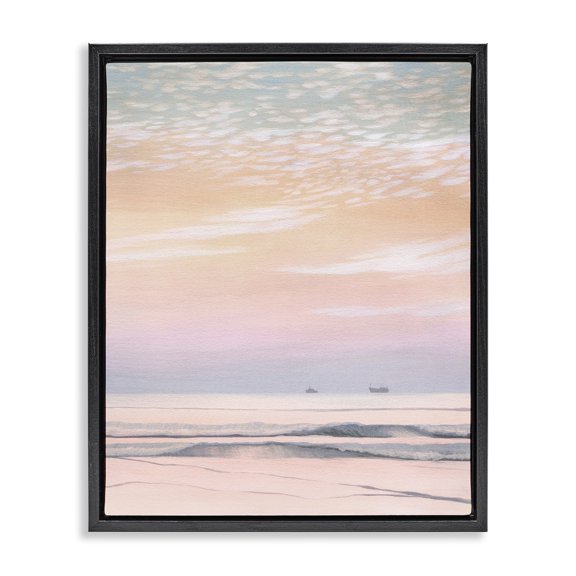 Stupell Industries Transitional Distant Ship at Sunrise Black Floating Frame Canvas Art, 17 x 21, by William Penhallow Henderson
