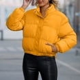 thumbnail image 7 of Smupbvky Women Cropped Puffer Jacket Lightweight Quilted Zipper Coat Stand Collar Winter Warm Bubble Outerwear (XL, Yellow), 7 of 7