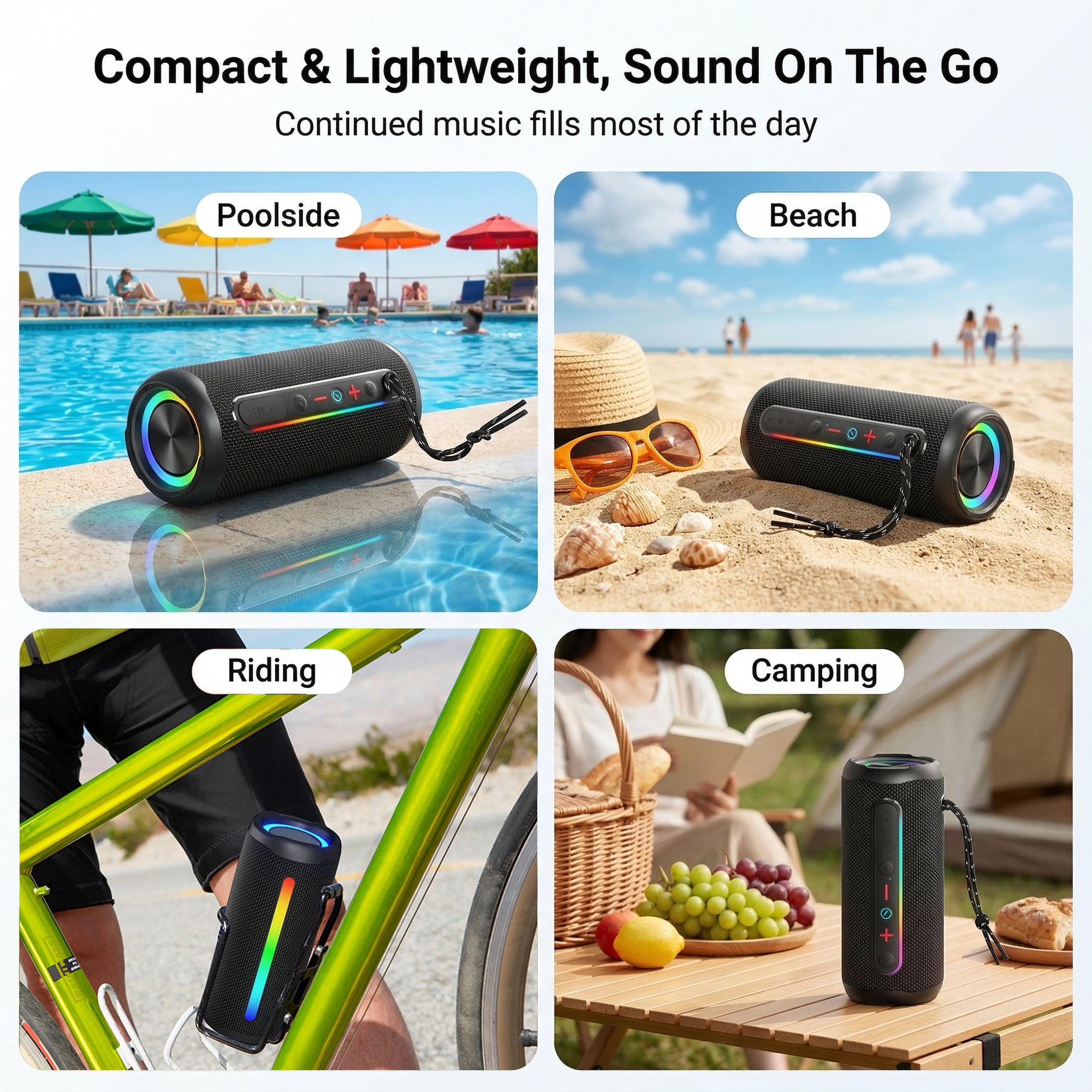 DAYBETTER Portable Bluetooth Speaker IPX5 Waterproof, 30W Deep Bass, Wireless TWS Pairing, LED Lights, 24H Playtime for Home/Outdoor/Party/Beach/Travel/Gifts