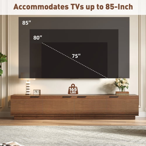 78-Inch Modern TV Stand for TVs up to 85-Inch, Entertainment Center with Fluted Door, Cable Management, Soft-Closing Hinges, Natural Woodgrain Finish for Living Room