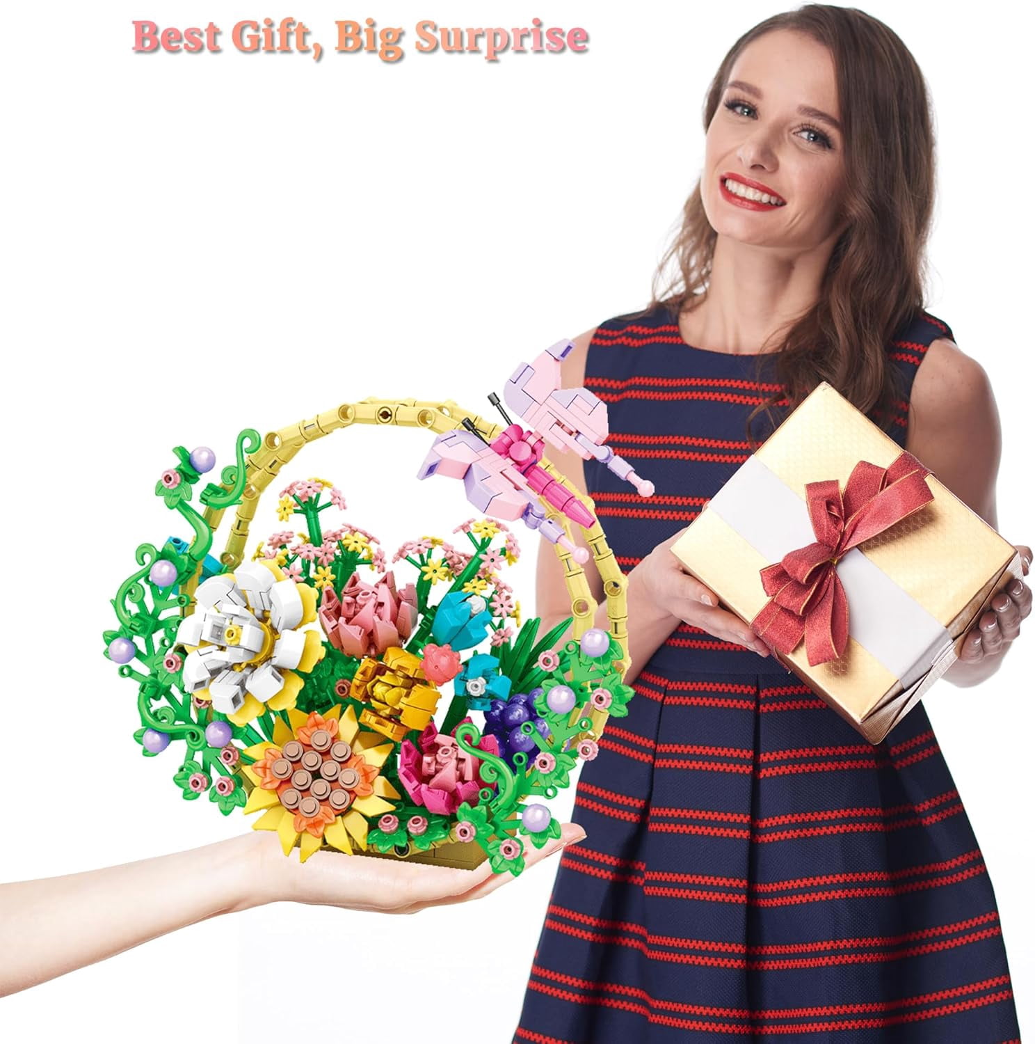 NAYIHOOP Flower Basket Bouquet Building Sets with Rose Sunflower