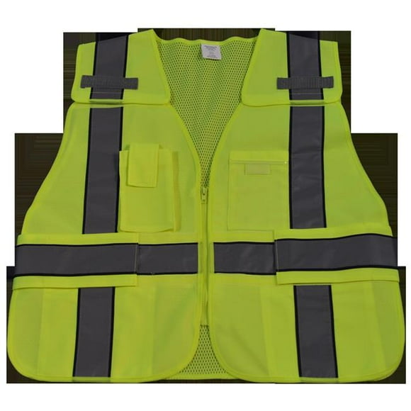 Petra Roc LV2-BPSV-REG 2.5 in. Public Safety Vest 207-2006 - 107-2010 Class 2 Lime Solid Front & Mesh Back with Navy Blue Binding 5-Point Breakaway, Regular Small & Extra Large