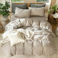 thumbnail image 2 of MooMee Duvet Cover Set Cal-King 100% Washed Cotton Linen Like Textured Breathable 3-Piece (Taupe, 104"x98"), 2 of 8