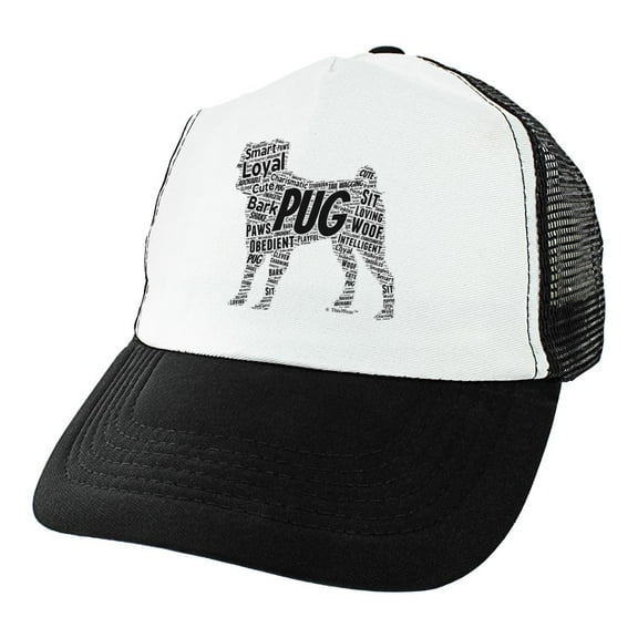 ThisWear Pug Dog Gifts Pug Trucker Hat Pug Word Collage Loyal Smart Cute Pug Dog Breed Hat Trucker Hat