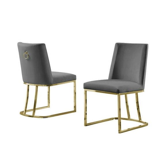 Best Quality Furniture Dining Chair with Gold Stainless Steel Legs, Hanging Ring on Back (Set of 2) Dark Grey